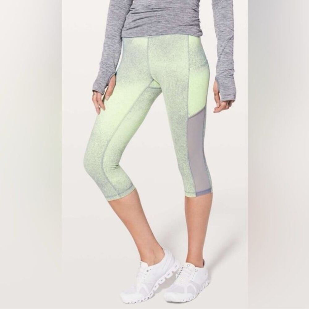 Lululemon Speed Up Crop *Mesh 21" Ocean Spray Fluro Citrus Light Cast 4 EUC
